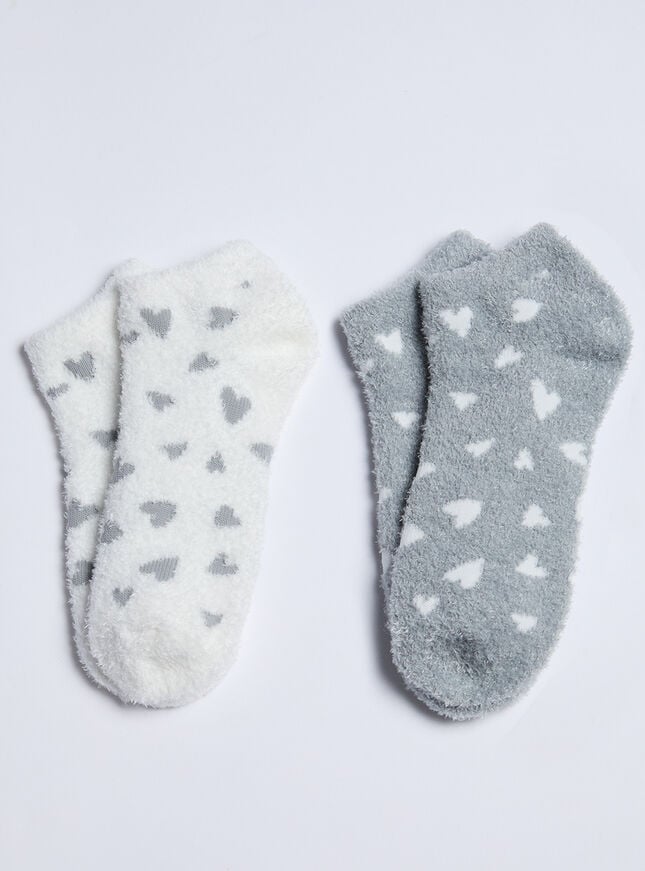 boux avenue 2 pack heart fluffy trainer socks - Grey Mix
