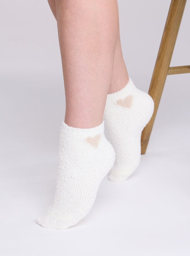 Boux Avenue 2 Pack Heart Fluffy Trainer Socks - Neutral Mix