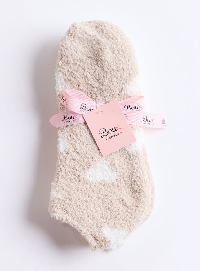 Boux Avenue 2 Pack Heart Fluffy Trainer Socks - Neutral Mix