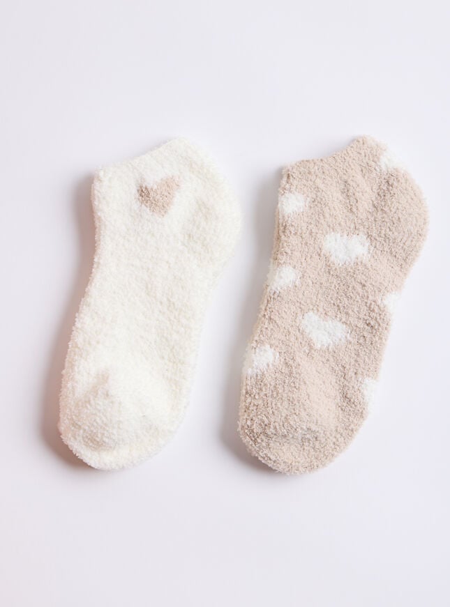 boux avenue 2 pack heart fluffy trainer socks - Neutral Mix