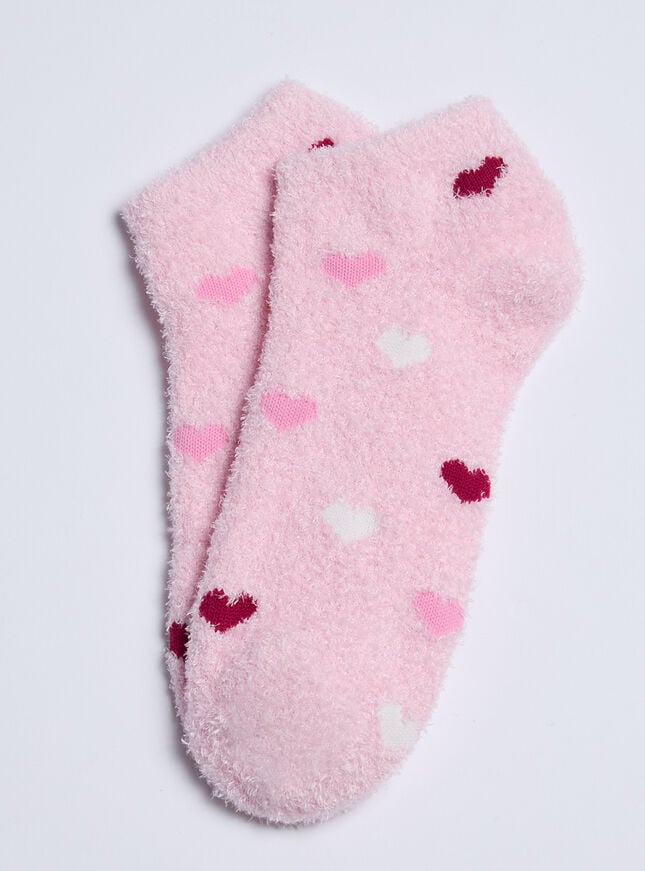 Boux Avenue 2 Pack Heart Fluffy Trainer Socks - Pink Mix