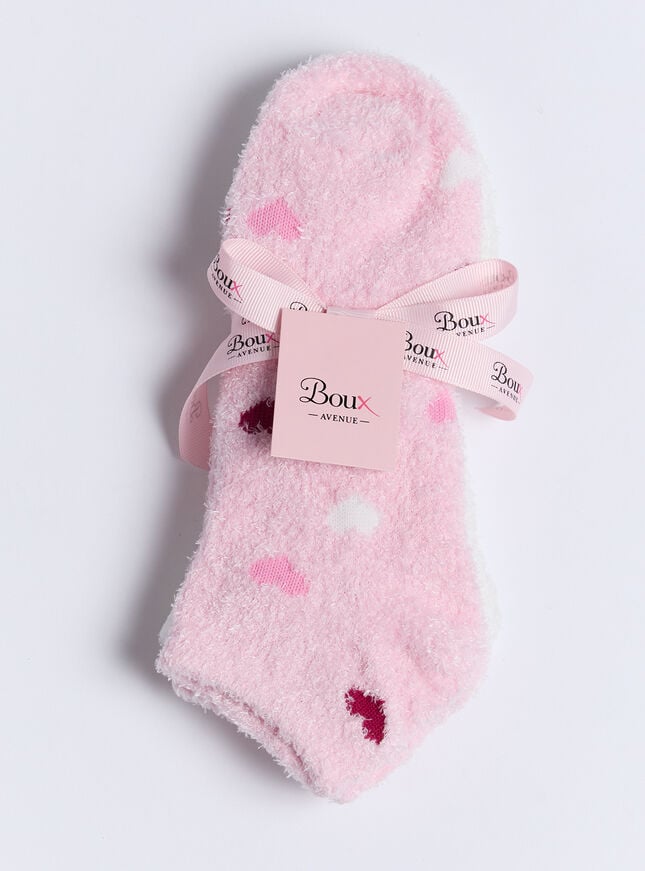 boux avenue 2 pack heart fluffy trainer socks - Pink Mix