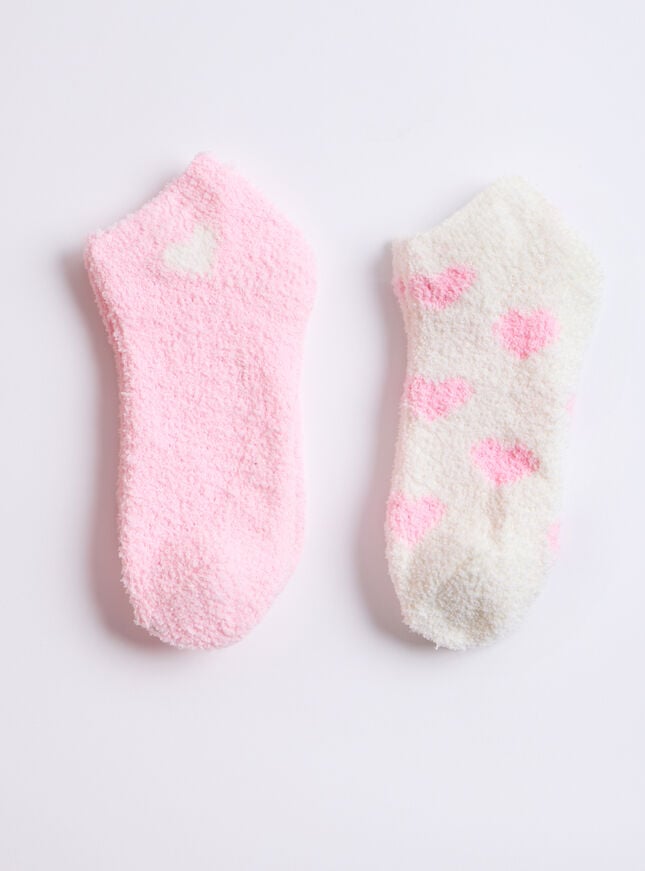 boux avenue 2 pack heart fluffy trainer socks - Pink Mix