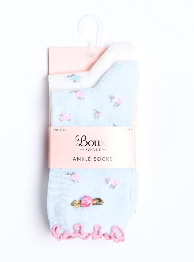 Boux Avenue 2 Pack Rosebud Cotton Ankle Socks - Blue Mix