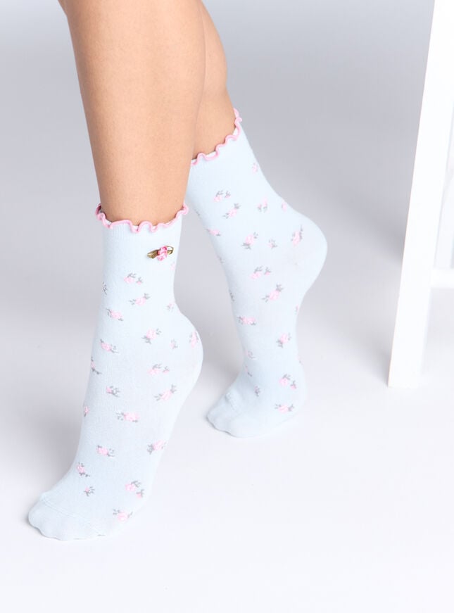 Boux Avenue 2 Pack Rosebud Cotton Ankle Socks - Blue Mix