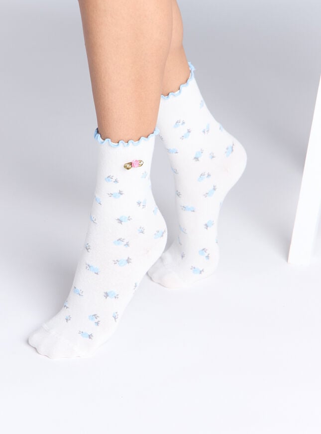 Boux Avenue 2 Pack Rosebud Cotton Ankle Socks - Blue Mix