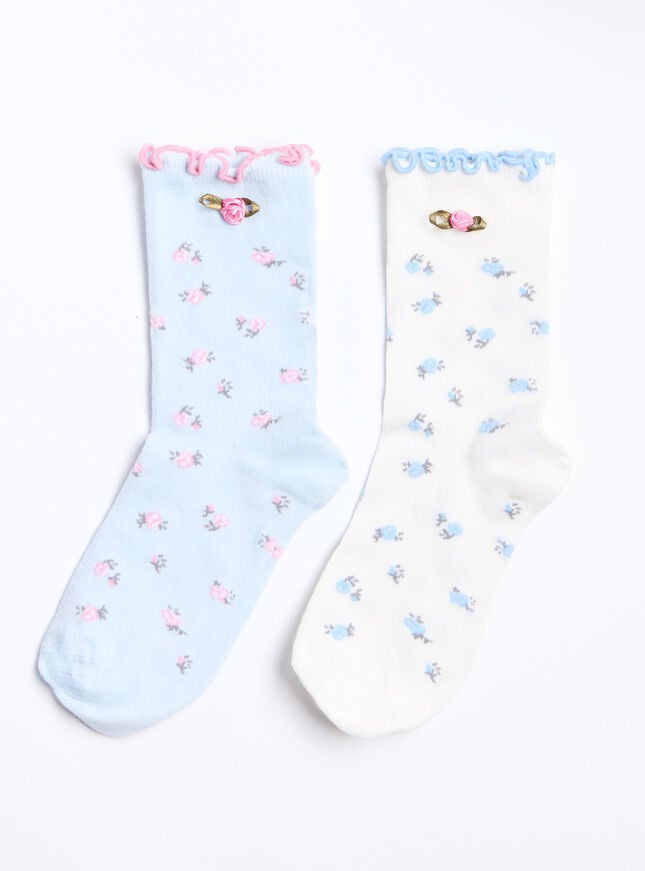 boux avenue 2 pack rosebud cotton ankle socks - Blue Mix
