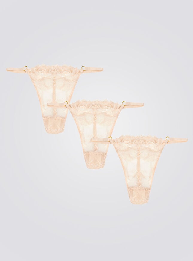 boux avenue 3 pack Cora lace tanga g-string thongs - Champagne