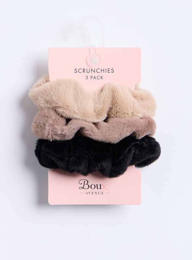boux avenue 3 pack plush hair scrunchies - Neutral Mix