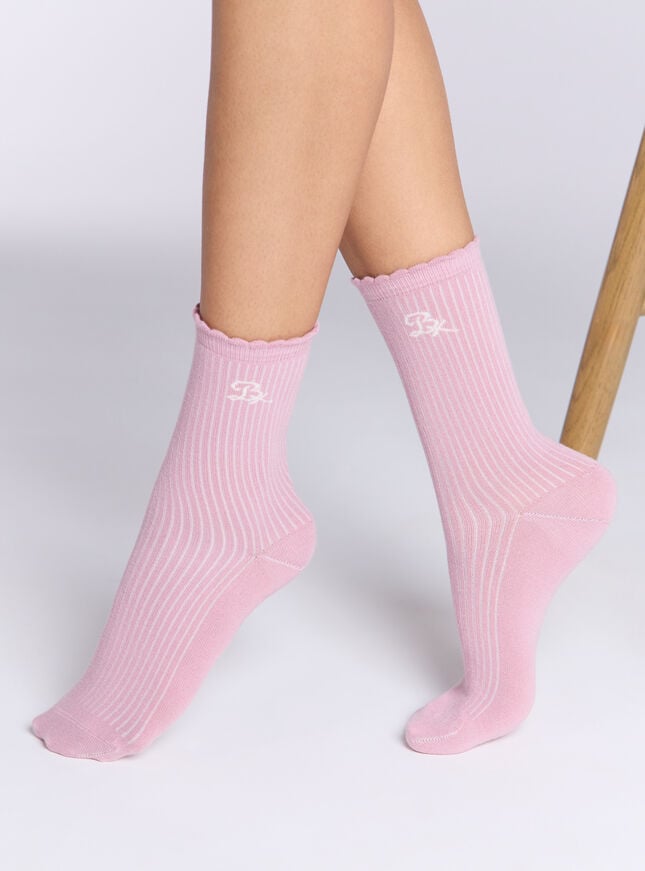 Boux Avenue 3 Pack Scallop Cotton Ankle Socks - Pink Mix