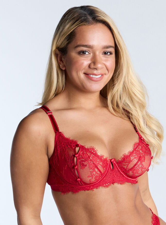 boux avenue Aisha sheer peephole balconette bra - Red