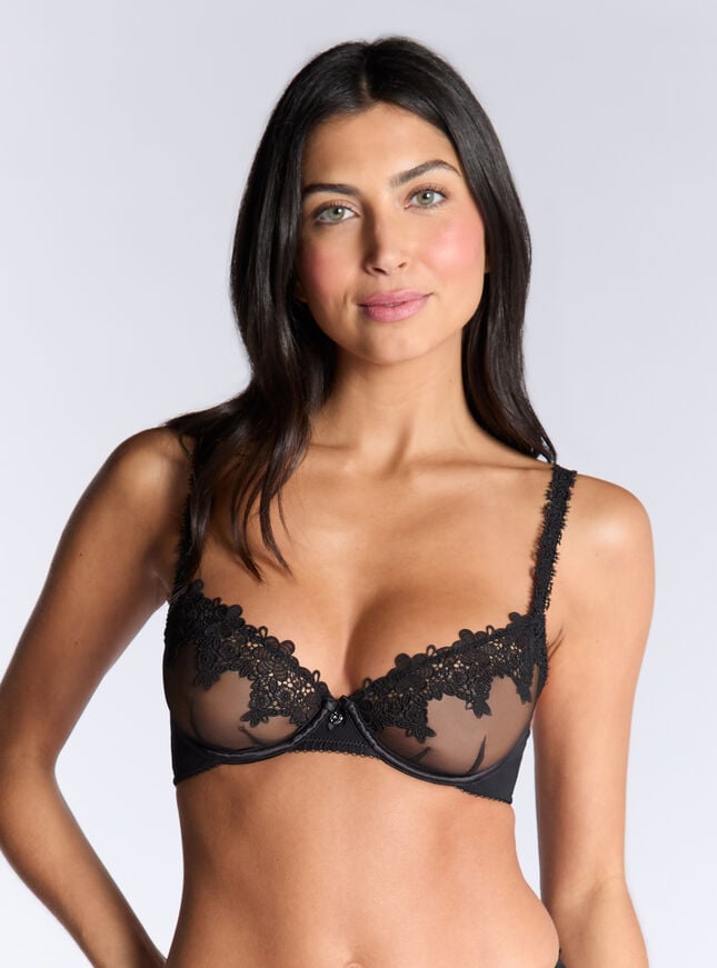 Boux Avenue Alyssa Sheer Embroidered Plunge Bra - Black