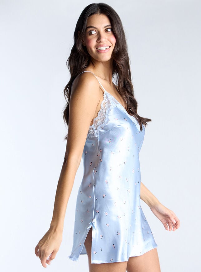 Boux Avenue Amelia Satin Ditsy Floral Chemise - Blue Mix