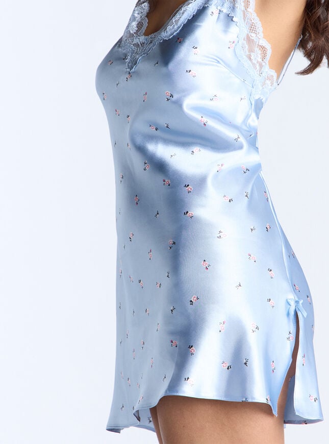 Boux Avenue Amelia Satin Ditsy Floral Chemise - Blue Mix