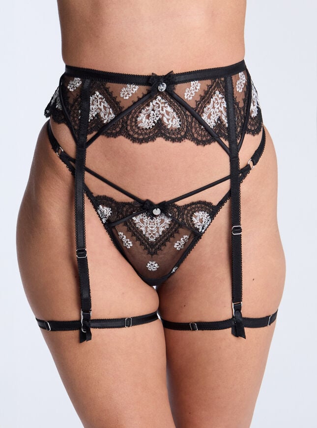 boux avenue Amore embroidered leg harness - Black & White