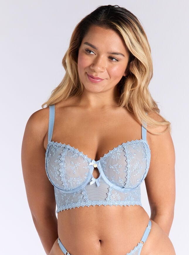 Boux Avenue Avery Sheer Embroidered Longline Bra - Arctic Blue
