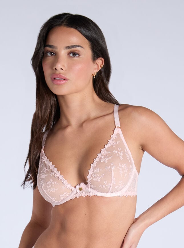 boux avenue Avery sheer embroidered plunge bra - Light Pink