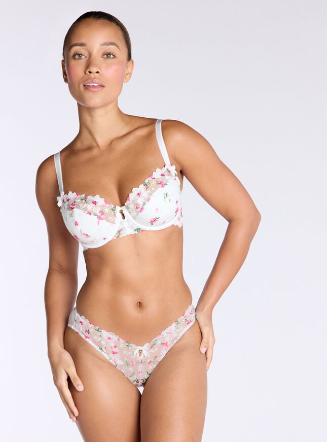 Boux Avenue Blossom Embroidered Balconette Bra - White Mix