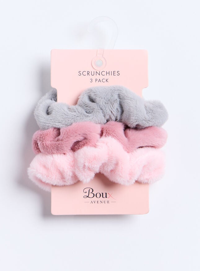 boux avenue 3 pack plush hair scrunchies - Pink Mix