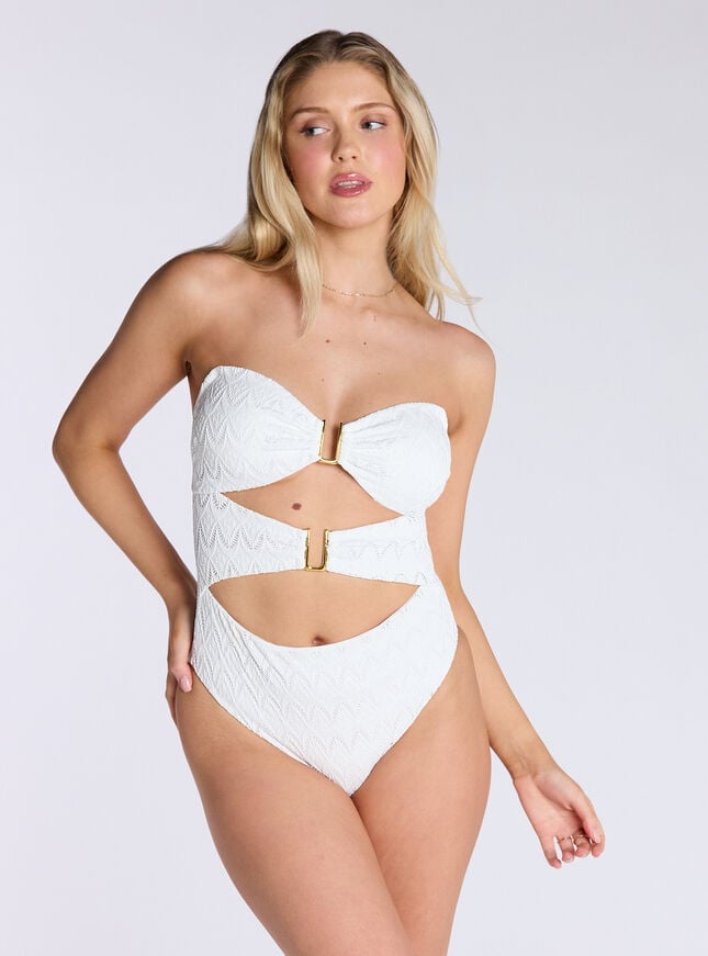 Boux Avenue Adria Textured Bandeu Swimsuit - White