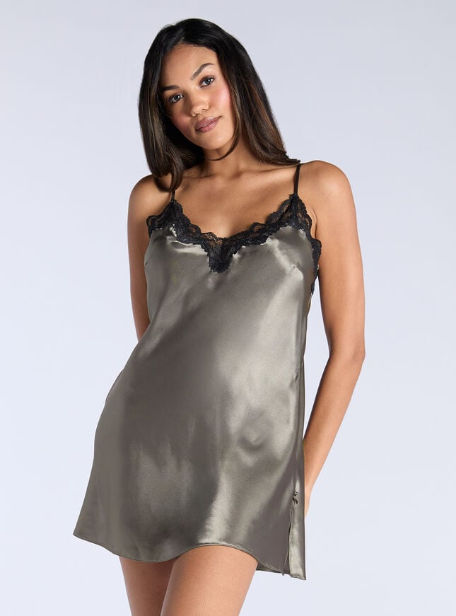 boux avenue Amelia satin chemise - khaki mix