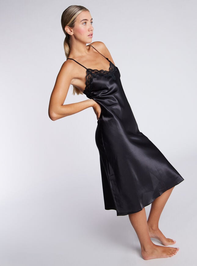 Boux Avenue Amelia Satin Midi Chemise - Black