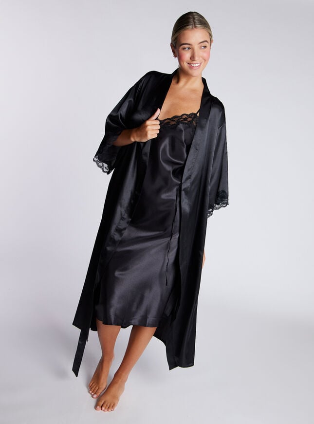 Boux Avenue Amelia Satin Midi Chemise - Black