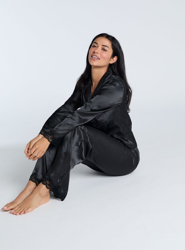 Boux Avenue Amelia Satin Pyjama Set - Black
