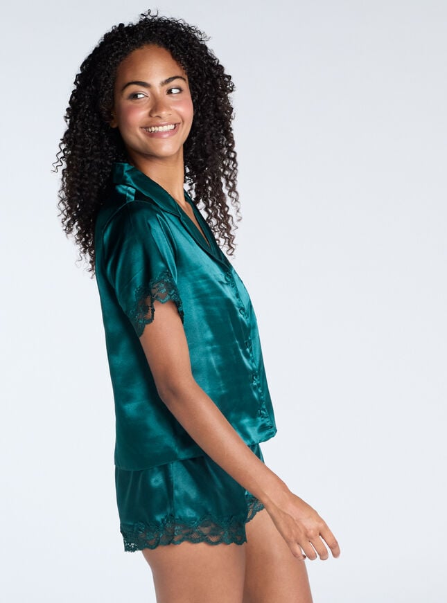 Boux Avenue Amelia Satin Short Pyjama Set - Emerald
