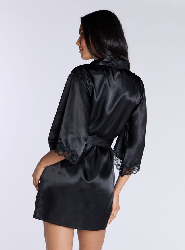 Boux Avenue Amelia Satin Short Robe - Black