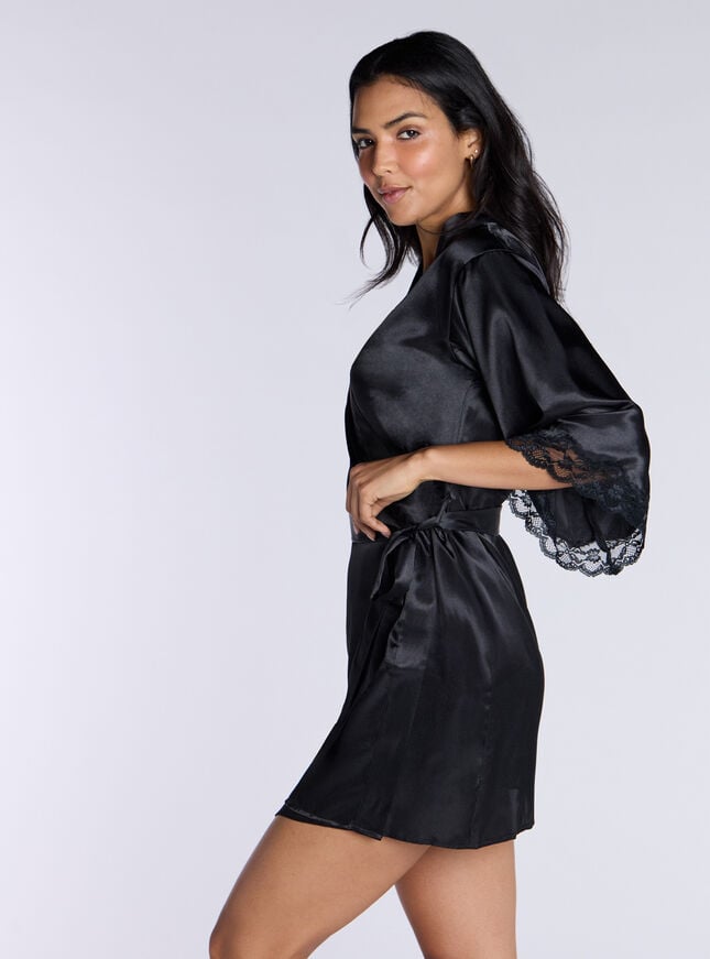 Boux Avenue Amelia Satin Short Robe - Black