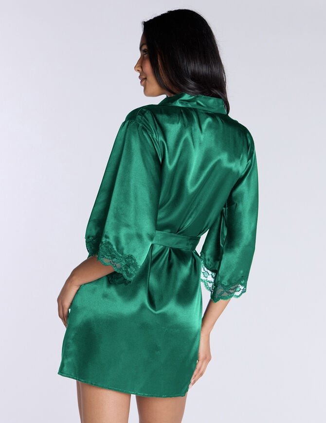 Boux Avenue Amelia Satin Short Robe - Green