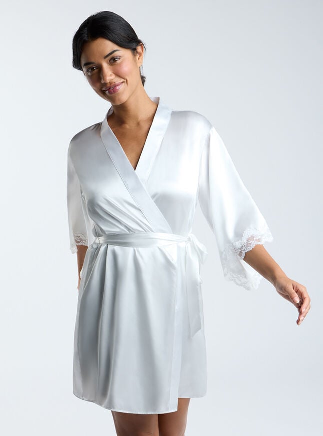 Boux Avenue Amelia Satin Short Robe - Ivory Mix