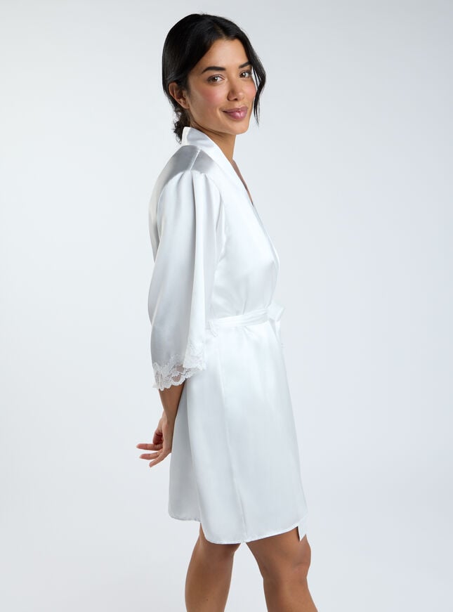 Boux Avenue Amelia Satin Short Robe - Ivory Mix