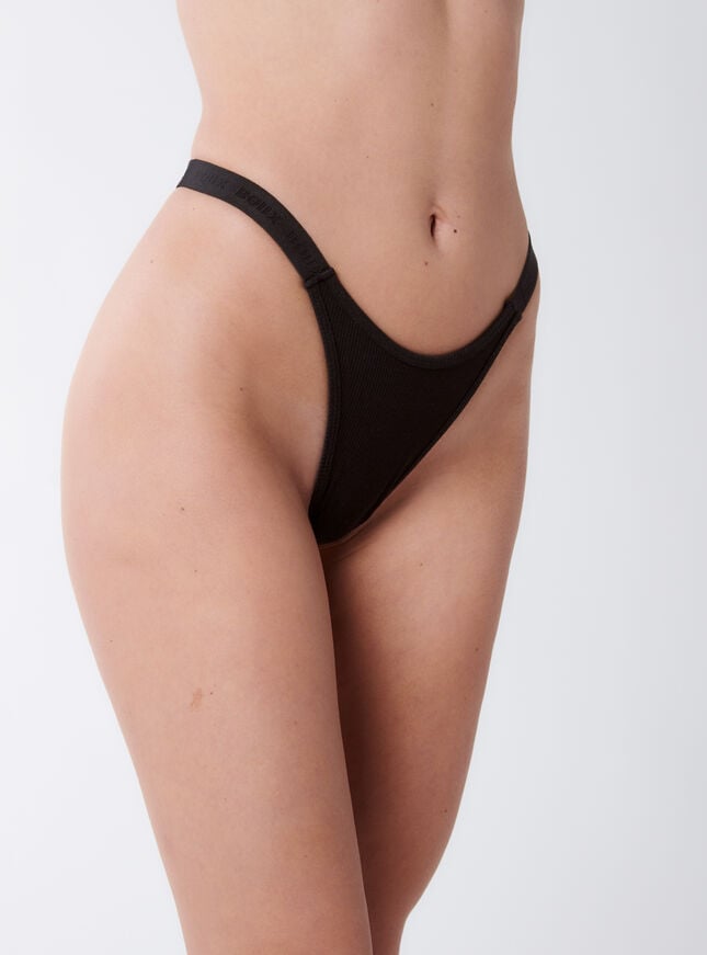 boux avenue Amiee ribbed high leg thong - Black