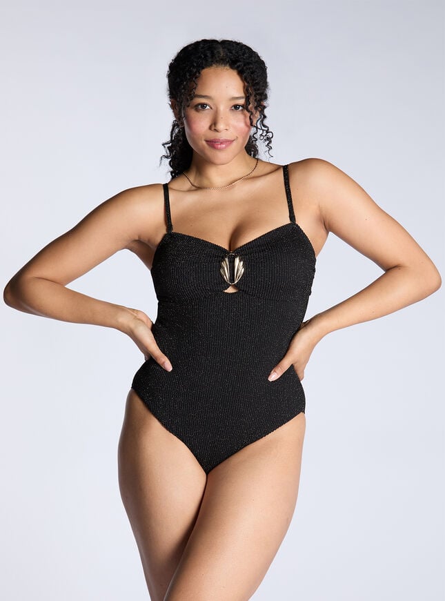 Boux Avenue Ancona Crinkle Bandeu Swimsuit - Black