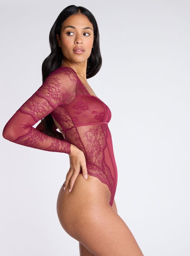 Boux Avenue Blair Sheer Bodysuit - Wine