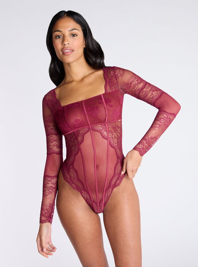 boux avenue Blair sheer bodysuit - Wine