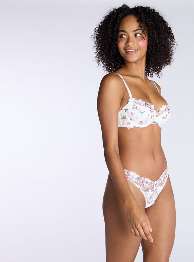 Boux Avenue Blossom Embroidered Thong - White Mix