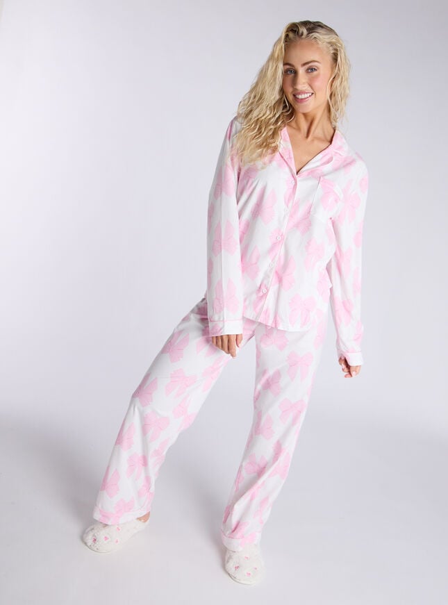 Boux Avenue Bow Fleece Pyjamas In A Bag - Ivory Mix