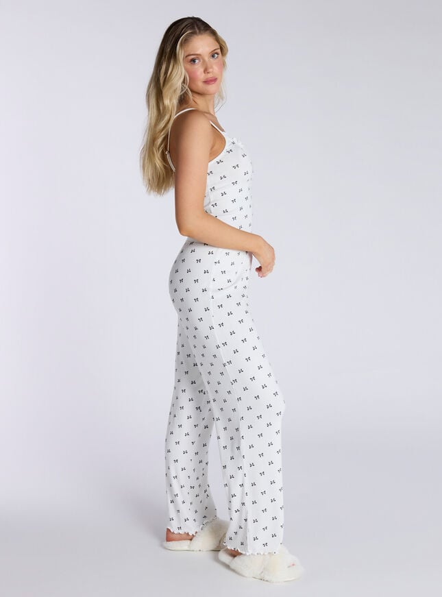 Boux Avenue Bow Ribbed Cami Pyjama Set - Ivory Mix