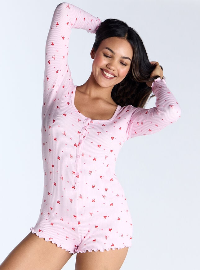 boux avenue Bow ribbed playsuit - Pink Mix