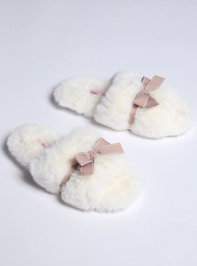 Boux Avenue Bow Slider Slippers - Ivory Mix