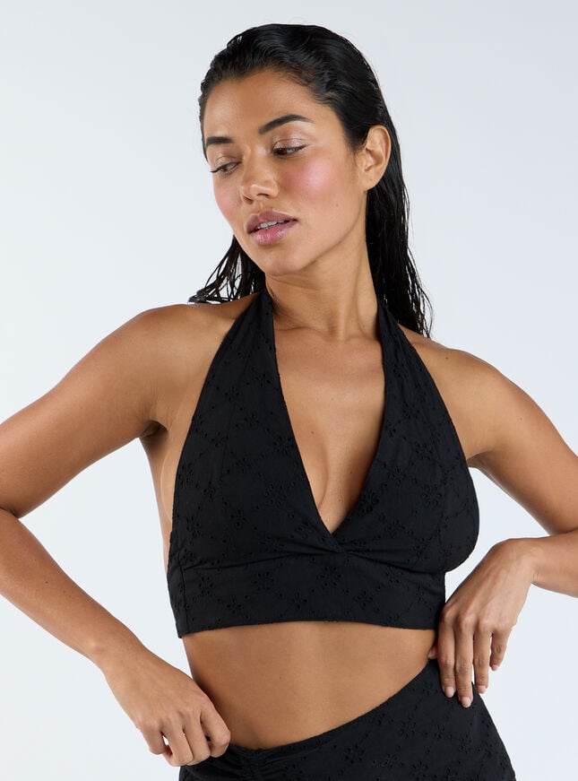 boux avenue Broderie cotton bralette top - Black