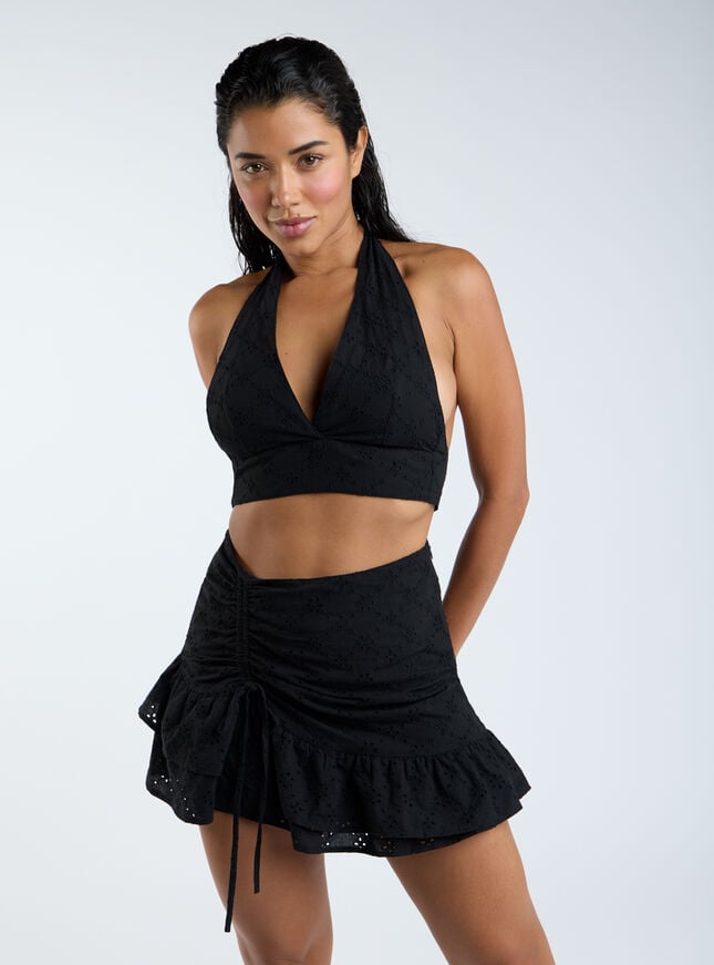 boux avenue Broderie cotton mini skirt - Black