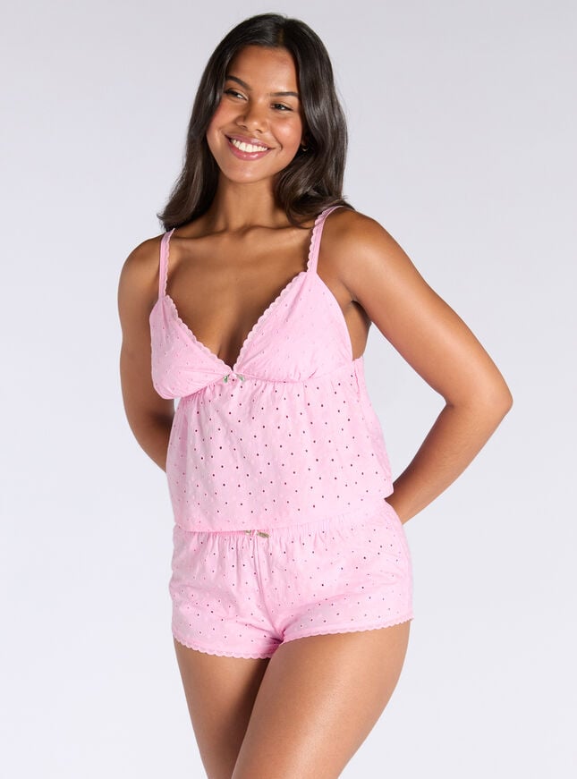 Boux Avenue Broderie Cotton Short Pyjama Set - Pink