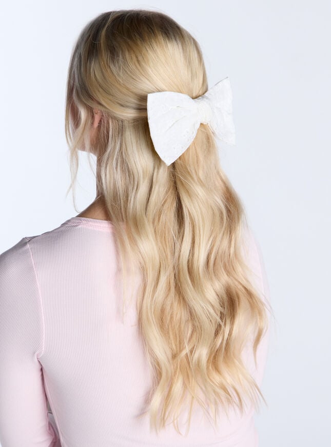 Boux Avenue Broderie Oversized Bow Hair Clip - White