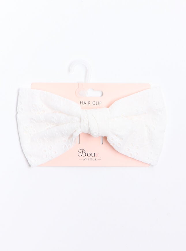 Boux Avenue Broderie Oversized Bow Hair Clip - White
