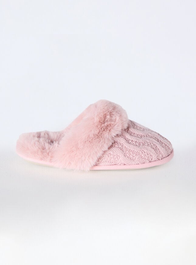 Boux Avenue Cable Knit Mule Slippers - Dusky Pink