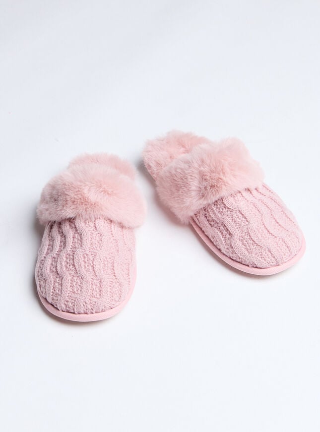 boux avenue Cable knit mule slippers - Dusky Pink